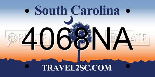 4068NA South Carolina License Plate
