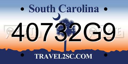 40732G9 South Carolina License Plate