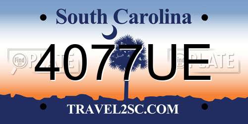 4077UE South Carolina License Plate
