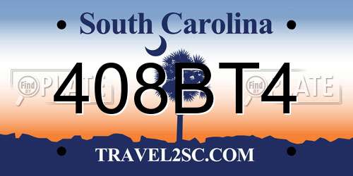 408BT4 South Carolina License Plate