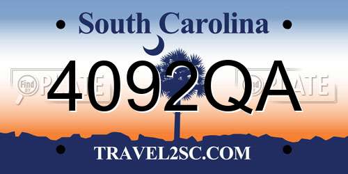 4092QA South Carolina License Plate