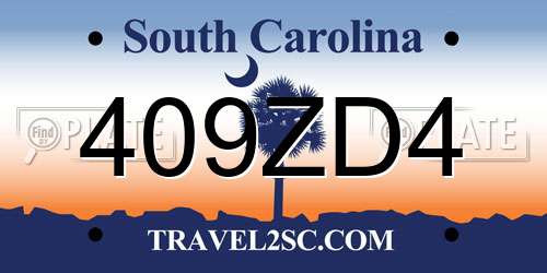 409ZD4 South Carolina License Plate
