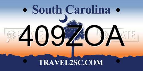409ZOA South Carolina License Plate