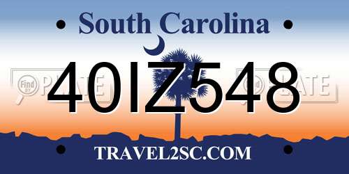 40IZ548 South Carolina License Plate