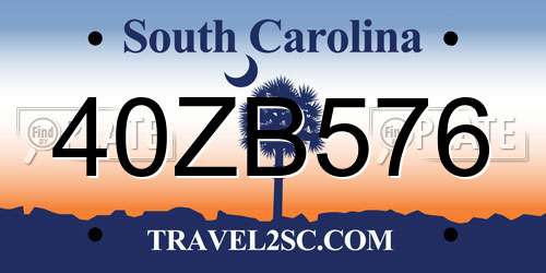 40ZB576 South Carolina License Plate
