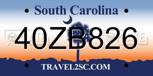 40ZB826 South Carolina License Plate