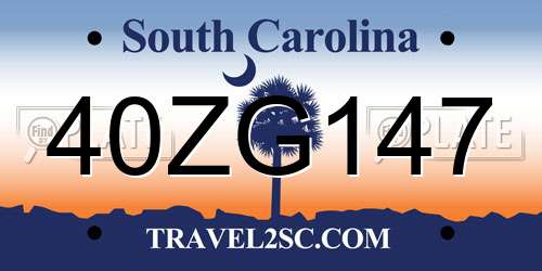 40ZG147 South Carolina License Plate