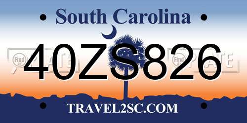40ZS826 South Carolina License Plate