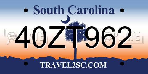 40ZT962 South Carolina License Plate