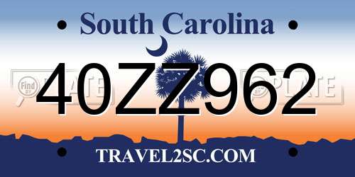 40ZZ962 South Carolina License Plate