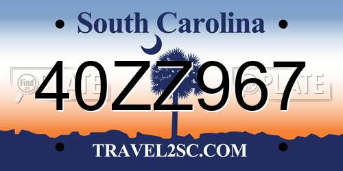 40ZZ967 South Carolina License Plate