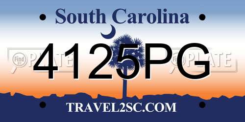 4125PG South Carolina License Plate