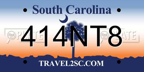 414NT8 South Carolina License Plate