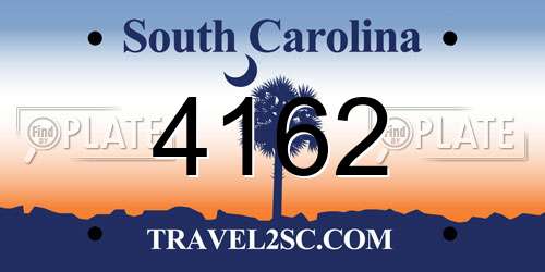 4162 South Carolina License Plate