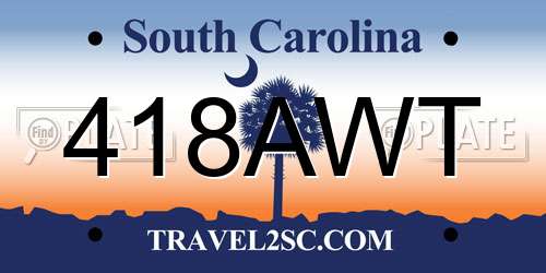 418AWT South Carolina License Plate