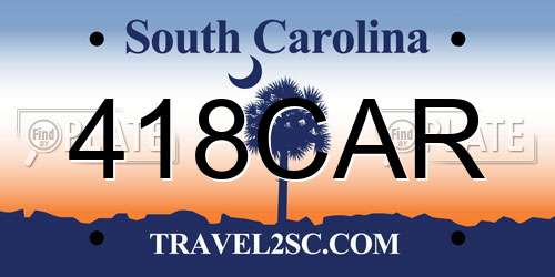 418CAR South Carolina License Plate