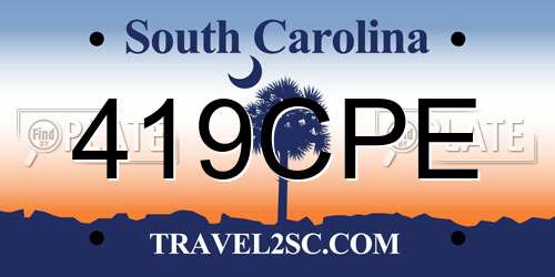 419CPE South Carolina License Plate
