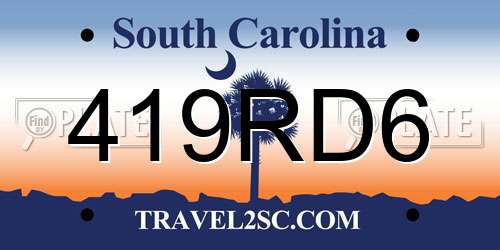 419RD6 South Carolina License Plate
