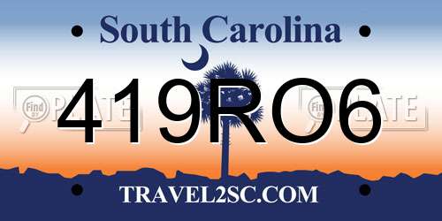 419RO6 South Carolina License Plate