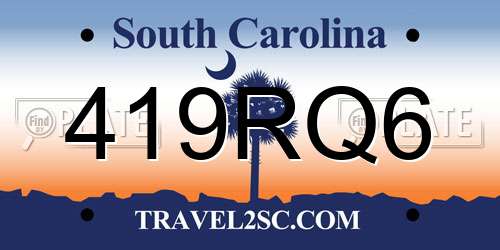 419RQ6 South Carolina License Plate