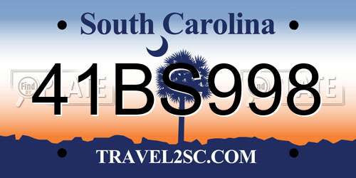 41BS998 South Carolina License Plate