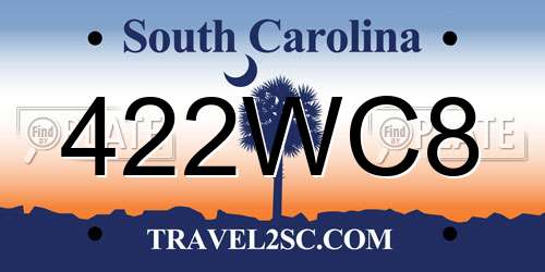 422WC8 South Carolina License Plate