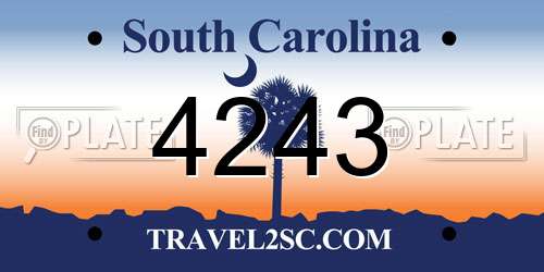 4243 South Carolina License Plate
