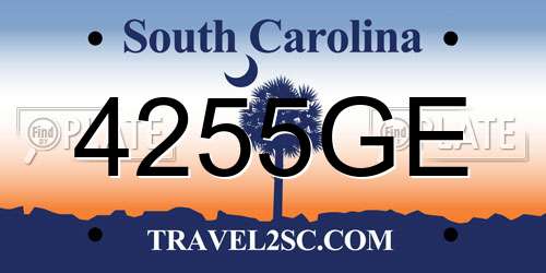 4255GE South Carolina License Plate