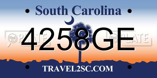 4258GE South Carolina License Plate