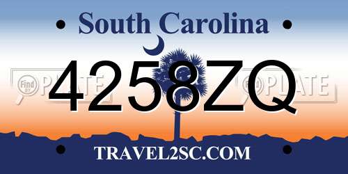 4258ZQ South Carolina License Plate