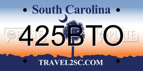 425BTO South Carolina License Plate