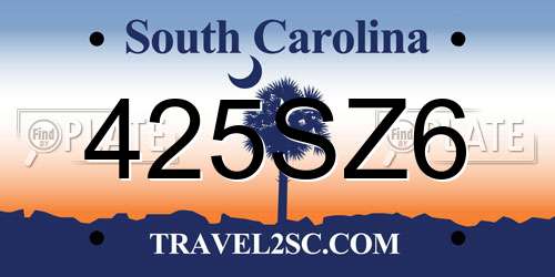 425SZ6 South Carolina License Plate