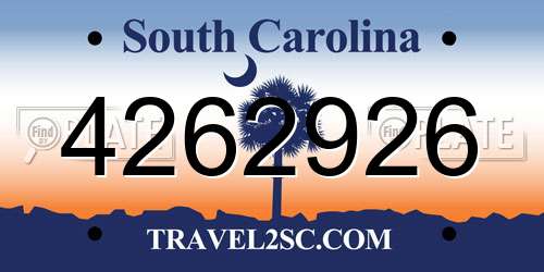 4262926 South Carolina License Plate