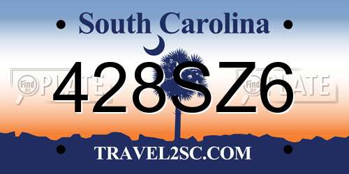 428SZ6 South Carolina License Plate
