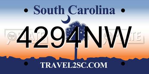 4294NW South Carolina License Plate