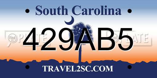 429AB5 South Carolina License Plate