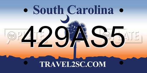 429AS5 South Carolina License Plate