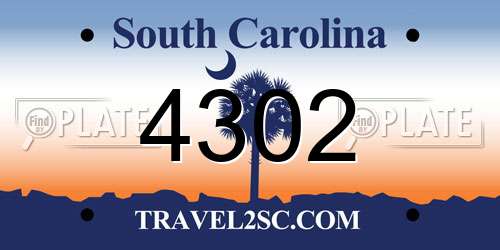 4302 South Carolina License Plate