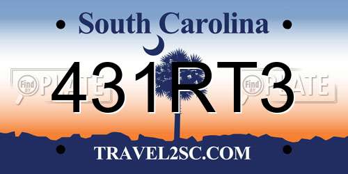 431RT3 South Carolina License Plate