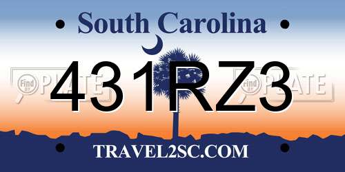 431RZ3 South Carolina License Plate