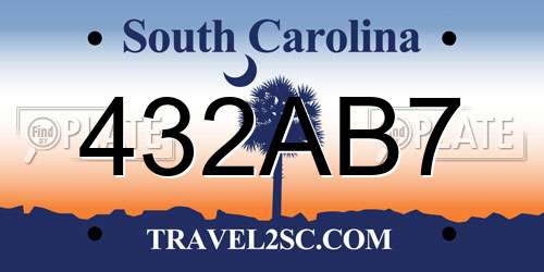 432AB7 South Carolina License Plate