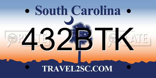 432BTK South Carolina License Plate