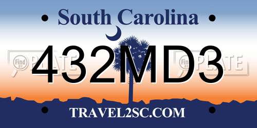 432MD3 South Carolina License Plate