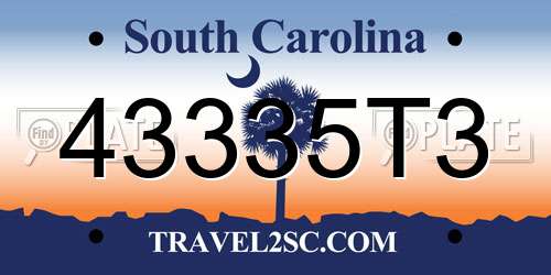 43335T3 South Carolina License Plate