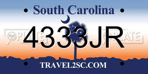 4333JR South Carolina License Plate
