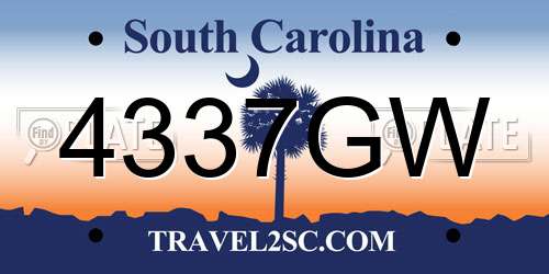 4337GW South Carolina License Plate