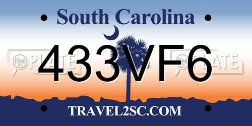 433VF6 South Carolina License Plate