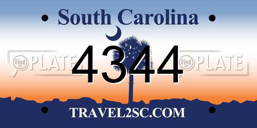 4344 South Carolina License Plate