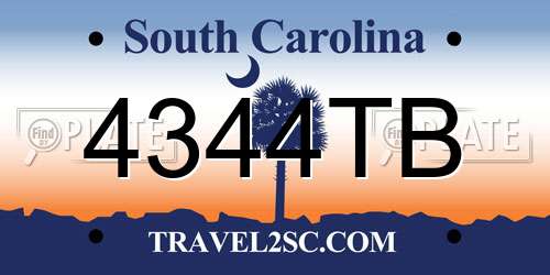 4344TB South Carolina License Plate