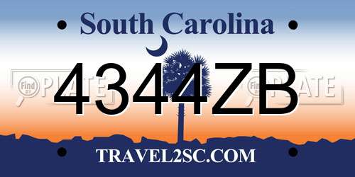 4344ZB South Carolina License Plate